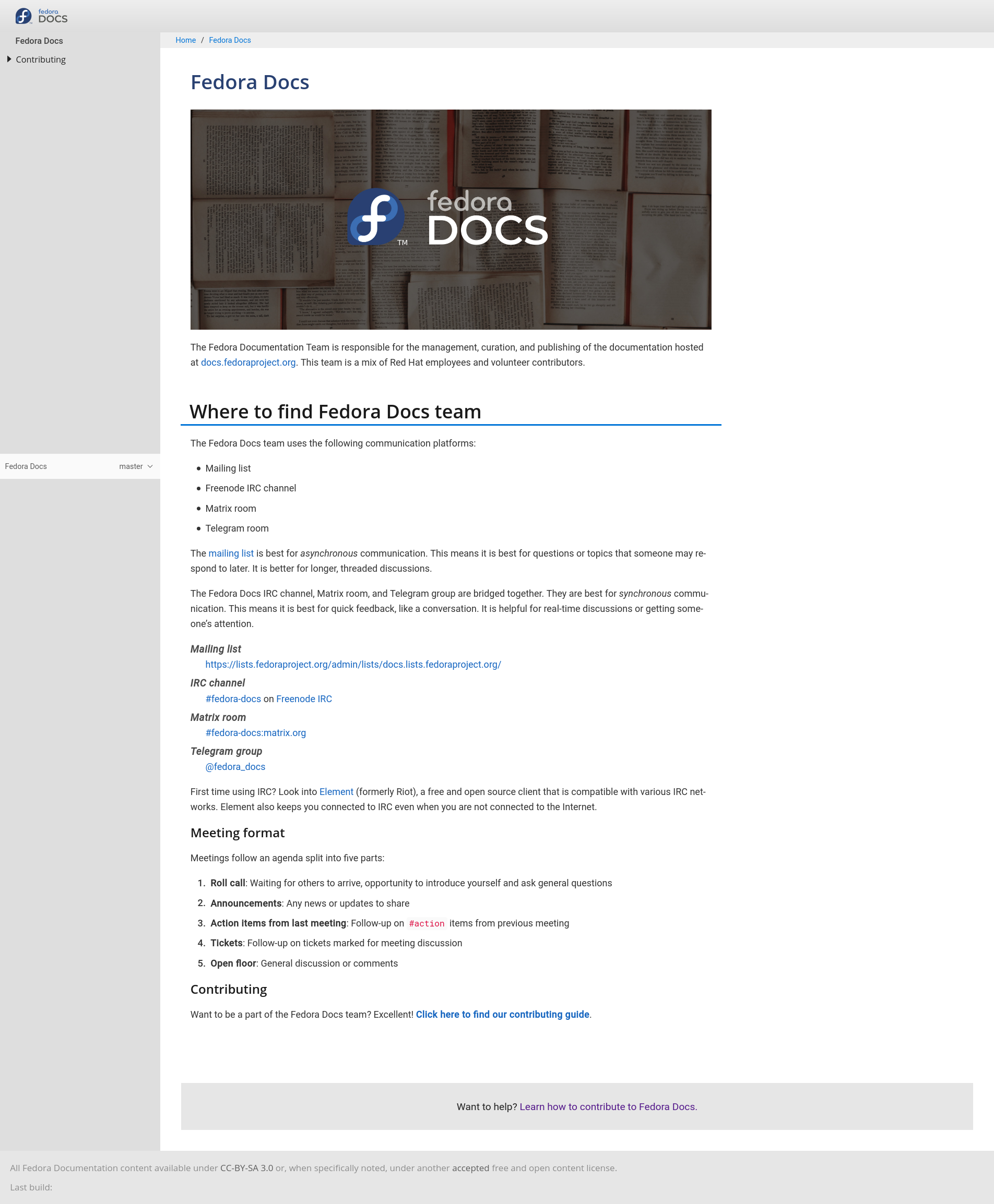 Screenshot of new landing page for Fedora Docs site